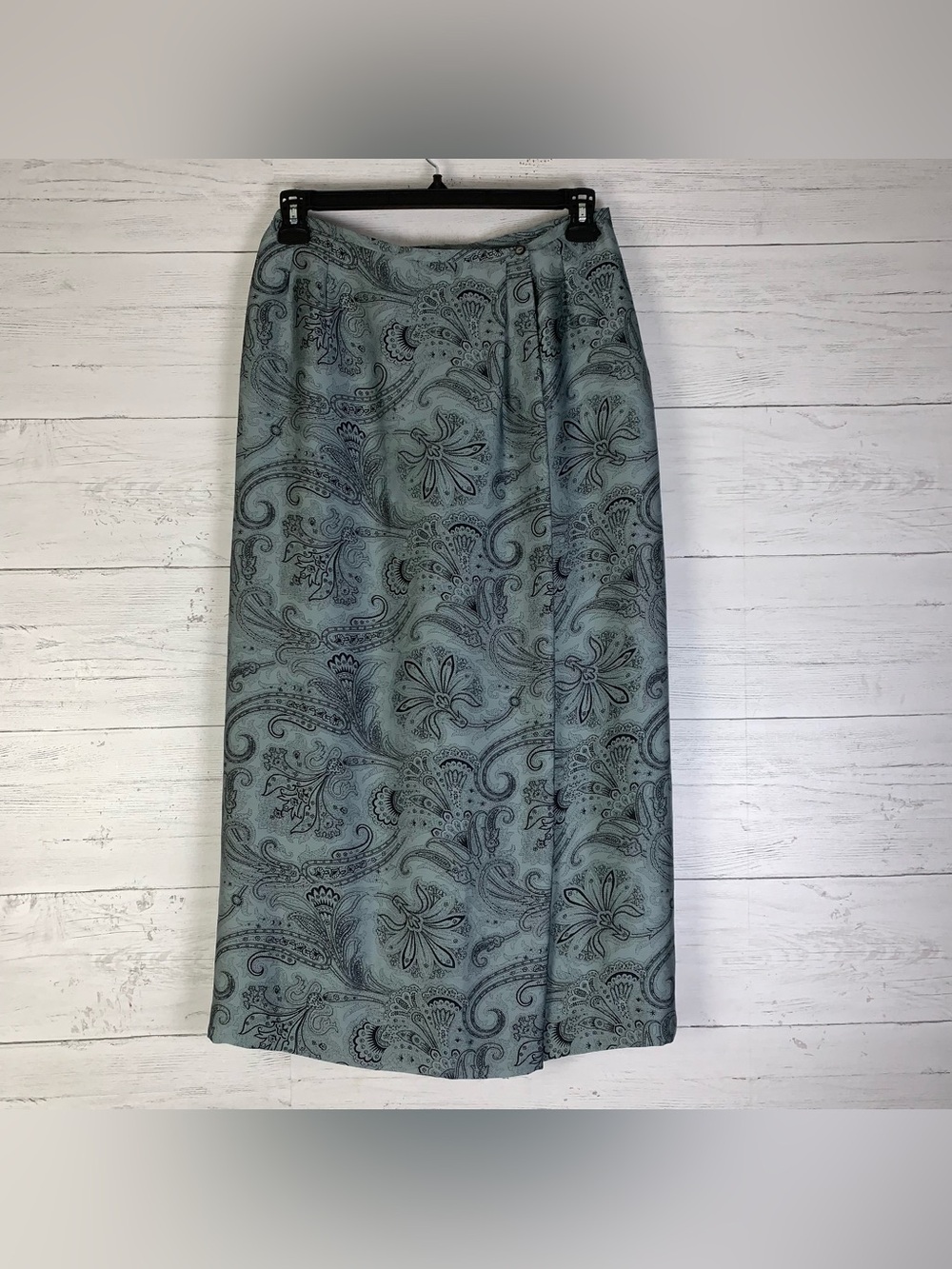 Vintage Kasper & Company Gray/black paisley wrap maxi skirt size 12